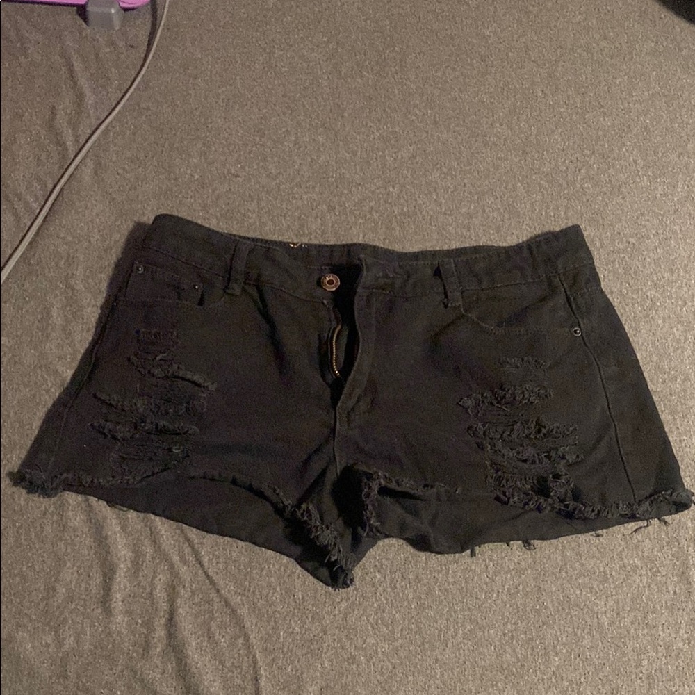 Black Distressed Jean Shorts with Raw Hem